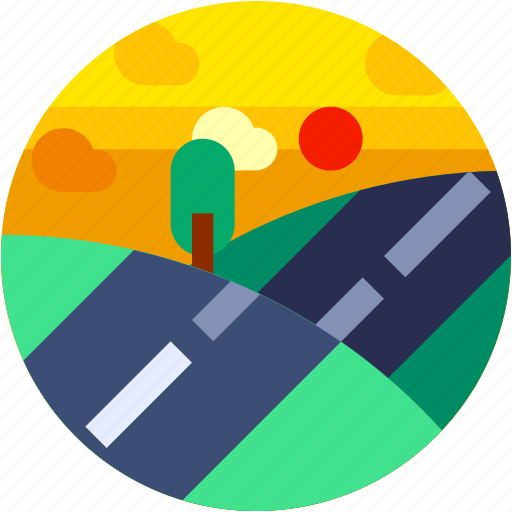Circle, falt icon, hills, landscape, road, tourism, travel icon - Download on Iconfinder