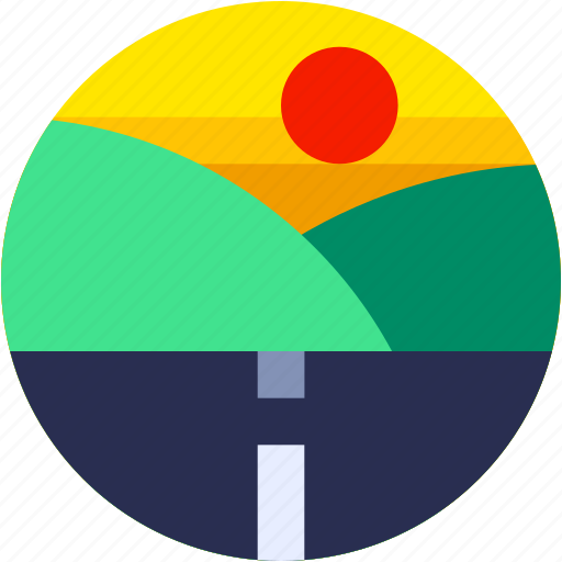 Circle, flat icon, highway, hills, landscape, road, travel icon - Download on Iconfinder