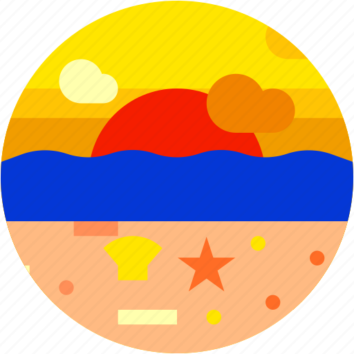 Beach, circle, flat icon, landscape, sand, sunrise, sunset icon - Download on Iconfinder