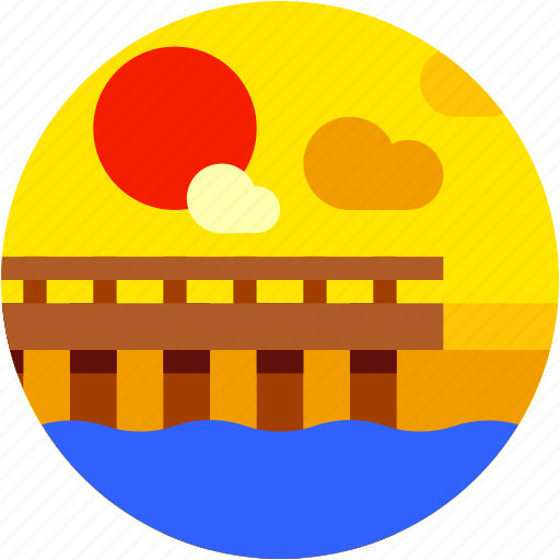 Beach, circle, dock, flat icon, landscape, sunrise, sunset icon - Download on Iconfinder