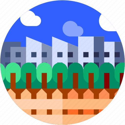 Building, circle, city, flat icon, landscape, trees icon - Download on Iconfinder