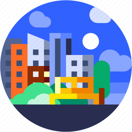 Building, circle, city, flat icon, garden, landscape, tree icon - Download on Iconfinder