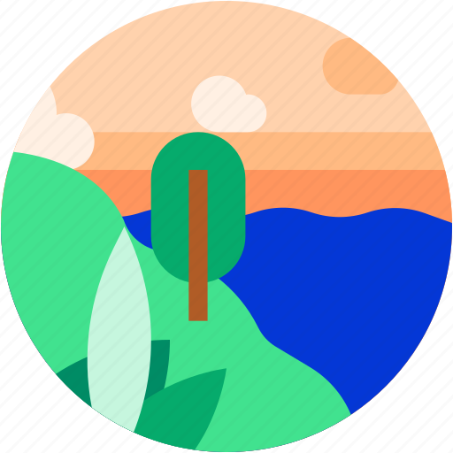 Beach, circle, flat icon, lake, landscape, trees, tropical icon - Download on Iconfinder