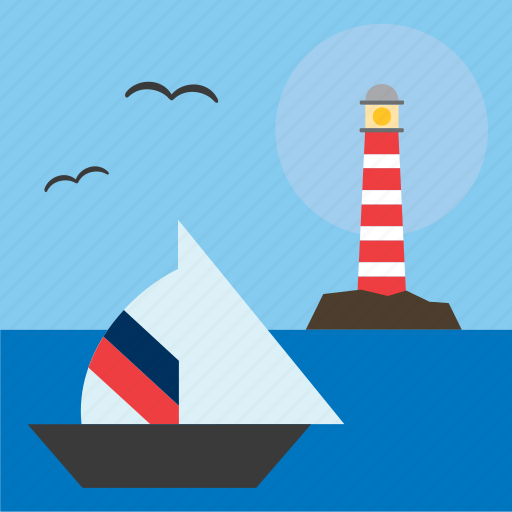 Coast, coastal, landscape, lighthouse, sailboat, sailing boat, sea icon - Download on Iconfinder