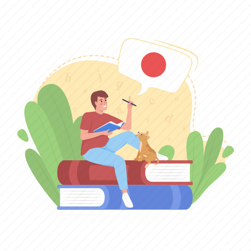 Studying japanese, foreign student, japanese class, foreign language illustration - Download on Iconfinder