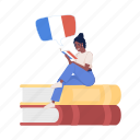 girl reading, learning language, french novel, reading book