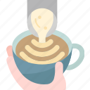latte, art, milk, pouring, coffee