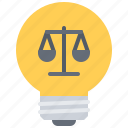 bulb, court, idea, law, lawyer, light, scales