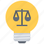 bulb, court, idea, law, lawyer, light, scales 