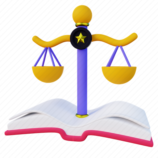 Law, school, lawyer, academic, lawsuit, book, scale 3D illustration - Download on Iconfinder