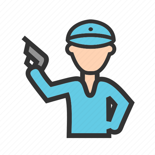 Armed, gun, holding, law, officer, police, policeman icon - Download on Iconfinder