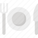 dish, food, fork, kitchen, knife, plate, restaurant