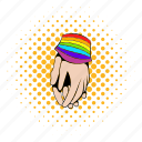 comics, freedom, gay, hand, love, rainbow, together