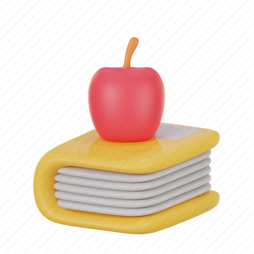 Book, and, fruit, reading, education, learning 3D illustration - Download on Iconfinder