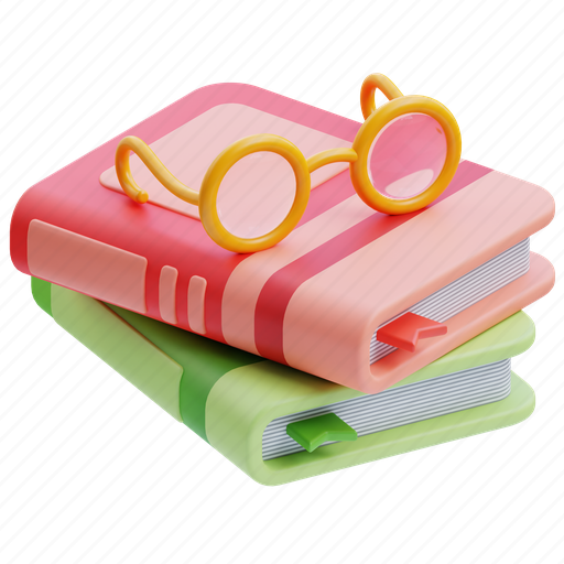 Books, glasses, education, book, knowledge, library, studying 3D illustration - Download on Iconfinder