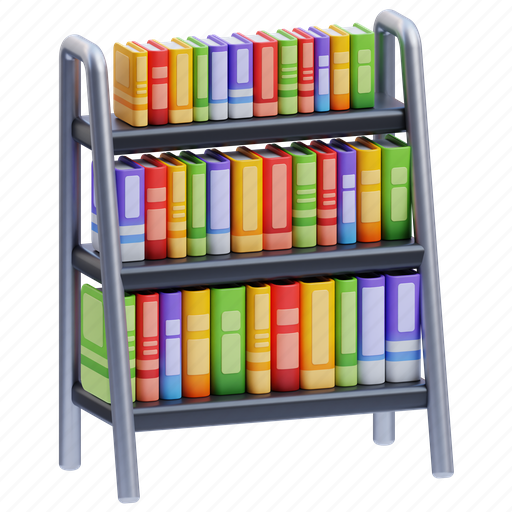 Open shelf, bookshelf, books, library, learning, knowledge, book 3D illustration - Download on Iconfinder