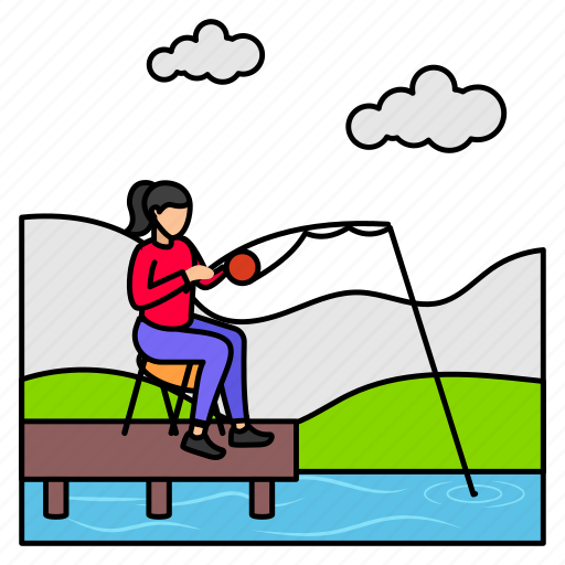 Fish, fisherman, fishing, river, rod, water, female icon - Download on Iconfinder