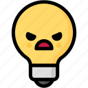 angry, emoji, emotion, expression, face, feeling, light bulb