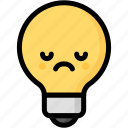 emoji, emotion, expression, face, feeling, light bulb, sad