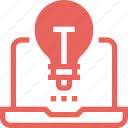 bulb, energy, idea, imagination, laptop, light, power