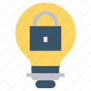 bulb, energy, idea, light, light bulb, locked, security