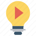 bulb, energy, idea, light, light bulb, media, video play