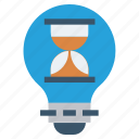 bulb, deadline, energy, hourglass, idea, light, light bulb