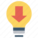 arrow, bulb, download, energy, idea, light, light bulb