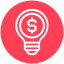 bulb, dollar, energy, idea, light, light bulb, money 