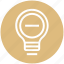 bulb, energy, idea, light, light bulb, minus, remove 