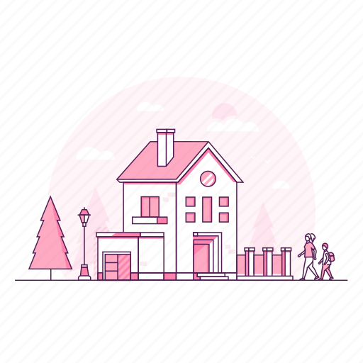 Country, house, street, family, nature illustration - Download on Iconfinder