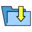 arrow, document, download, file, folder, in, save 