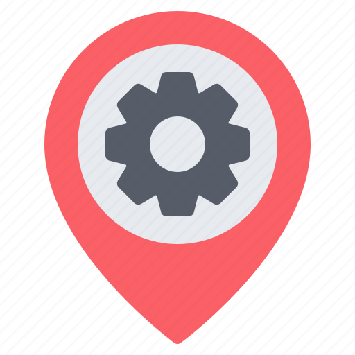 Gear, cogwheel, setting, location, pin, placeholder, map icon - Download on Iconfinder