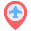 airport, airplane, location, pin, placeholder, map, gps 