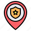 police, station, shield, location, pin, placeholder, map 
