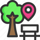 bench, gps, location, park, placeholder