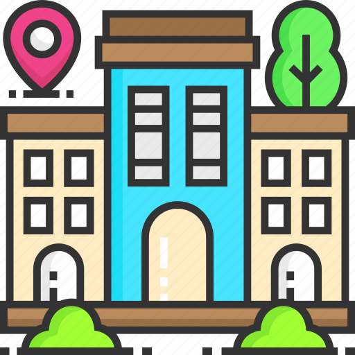 Building, library, location pointer, pin icon - Download on Iconfinder