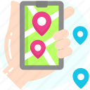 gps, location pin, map, mobile app, place