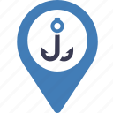 anchor, harbor, location, map, pin, port
