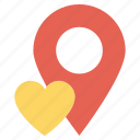 gps, heart, location, location pin, map pin, navigation, pin