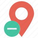 gps, location, location pin, map pin, minus, navigation, pin