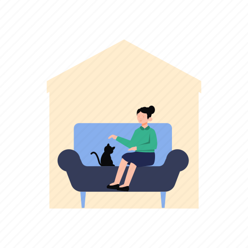 Female, girl, pet, couch, lockdown icon - Download on Iconfinder