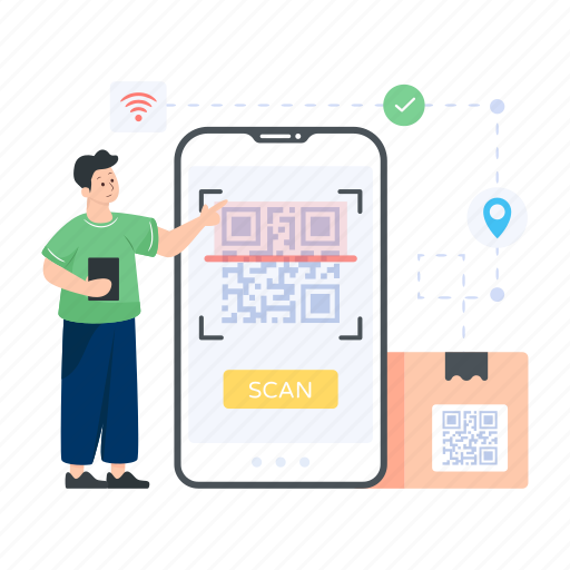 Qr scanning, qr code, qr code scan, barcode scanning, mobile scanning illustration - Download on Iconfinder