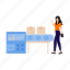 package, conveyor, girl, standing, logistic 