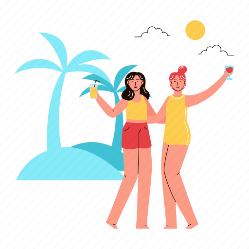 Beach party, summer, beach, bestie, cheers, party, celebration illustration - Download on Iconfinder