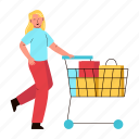 shopping cart, trolley, shopping bag, supermarket, girl, shopping, transaction, buy, marketing