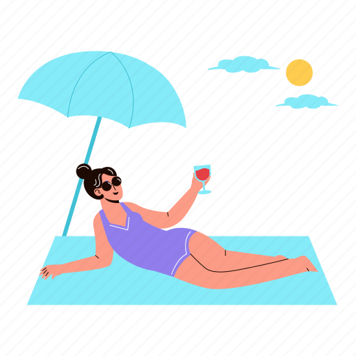 Lying at beach, summer beach, bikini, enjoying, tanning, travel, holiday icon - Download on Iconfinder