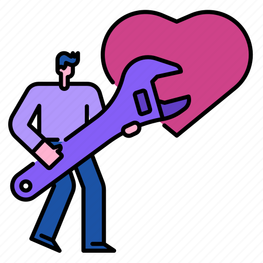 Repair, valentine, fix, love, heart, man, wrench icon - Download on Iconfinder