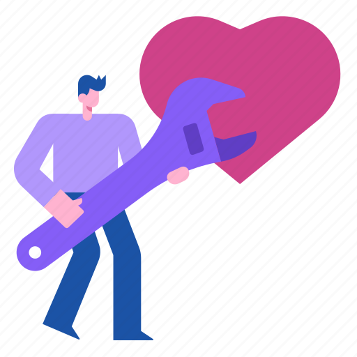 Heart, valentine, repair, fix, love, man, wrench icon - Download on Iconfinder