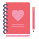 diary, love, heart, notebook